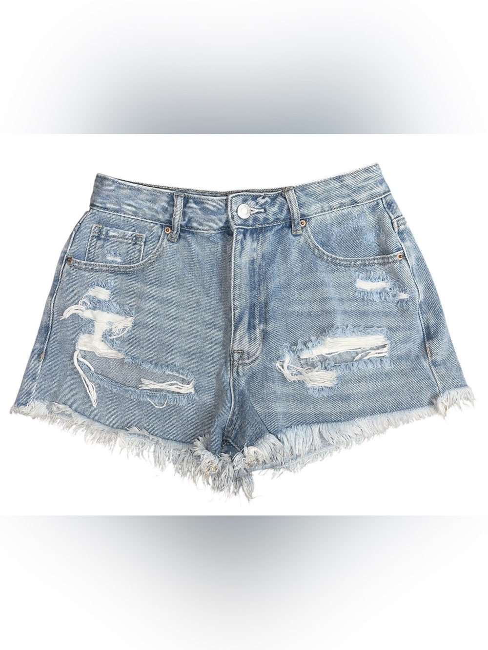 PACSUN Women's High Rise Festival Distressed Raw Hem Denim Jean Shorts Size 26